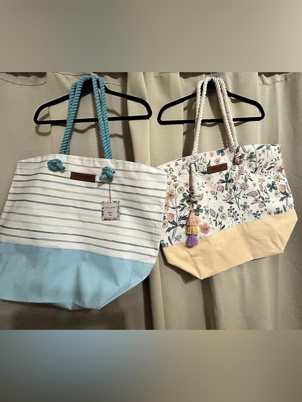 Laura Ashley Beach Tote Floral & Striped Tote Bags BUNDLE